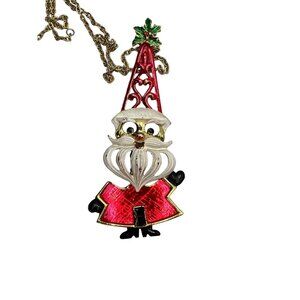 VTG 1960s Mod Articulating Santa Enamel Pendant & 24" Chain By Beatrix Retro FUN